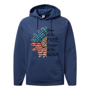 Home Of The Free Because Of The Brave Sunflower Usa Flag Funny Gift Performance Fleece Hoodie