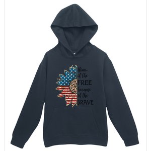 Home Of The Free Because Of The Brave Sunflower Usa Flag Funny Gift Urban Pullover Hoodie