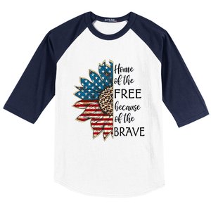 Home Of The Free Because Of The Brave Sunflower Usa Flag Funny Gift Baseball Sleeve Shirt