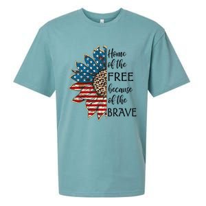 Home Of The Free Because Of The Brave Sunflower Usa Flag Funny Gift Sueded Cloud Jersey T-Shirt