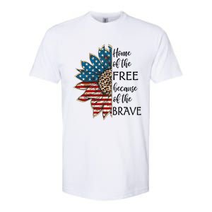 Home Of The Free Because Of The Brave Sunflower Usa Flag Funny Gift Softstyle CVC T-Shirt