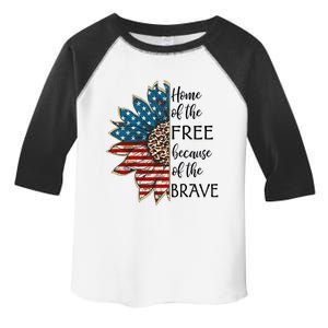 Home Of The Free Because Of The Brave Sunflower Usa Flag Funny Gift Toddler Fine Jersey T-Shirt