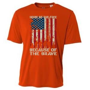 Home Of The Free Because Of The Brave Distress American Flag Gift Cooling Performance Crew T-Shirt