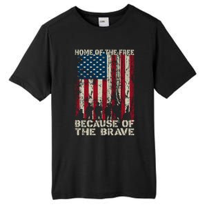 Home Of The Free Because Of The Brave Distress American Flag Gift Tall Fusion ChromaSoft Performance T-Shirt