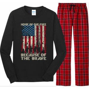 Home Of The Free Because Of The Brave Distress American Flag Gift Long Sleeve Pajama Set