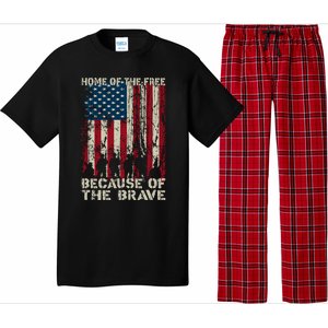 Home Of The Free Because Of The Brave Distress American Flag Gift Pajama Set