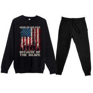 Home Of The Free Because Of The Brave Distress American Flag Gift Premium Crewneck Sweatsuit Set