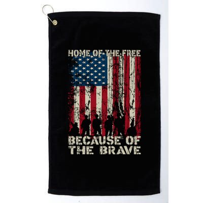 Home Of The Free Because Of The Brave Distress American Flag Gift Platinum Collection Golf Towel