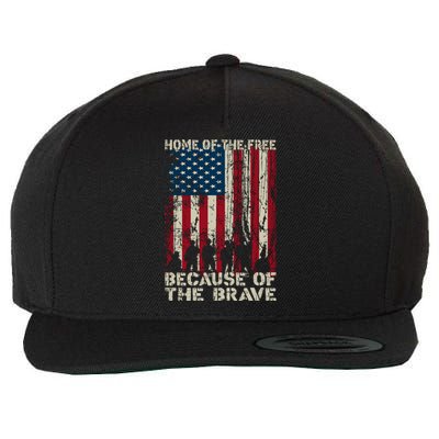 Home Of The Free Because Of The Brave Distress American Flag Gift Wool Snapback Cap