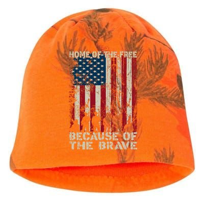 Home Of The Free Because Of The Brave Distress American Flag Gift Kati - Camo Knit Beanie