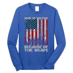 Home Of The Free Because Of The Brave Distress American Flag Gift Long Sleeve Shirt