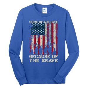 Home Of The Free Because Of The Brave Distress American Flag Gift Tall Long Sleeve T-Shirt