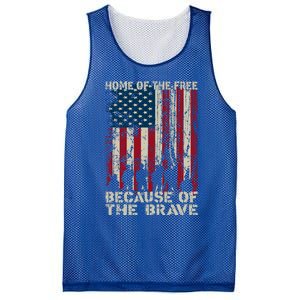 Home Of The Free Because Of The Brave Distress American Flag Gift Mesh Reversible Basketball Jersey Tank