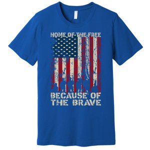 Home Of The Free Because Of The Brave Distress American Flag Gift Premium T-Shirt