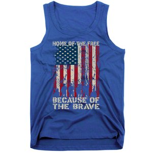 Home Of The Free Because Of The Brave Distress American Flag Gift Tank Top