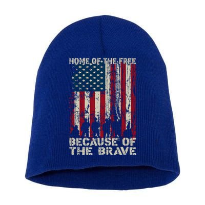 Home Of The Free Because Of The Brave Distress American Flag Gift Short Acrylic Beanie