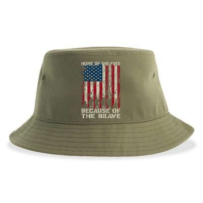 Home Of The Free Because Of The Brave Distress American Flag Gift Sustainable Bucket Hat