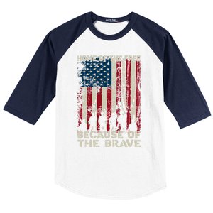 Home Of The Free Because Of The Brave Distress American Flag Gift Baseball Sleeve Shirt