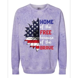 Home Of The Free Because Of The Brave Sunflower Usa Flag Gift Colorblast Crewneck Sweatshirt