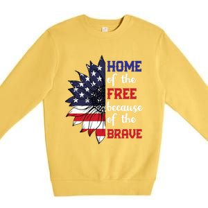 Home Of The Free Because Of The Brave Sunflower Usa Flag Gift Premium Crewneck Sweatshirt