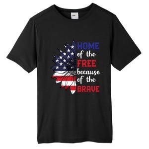 Home Of The Free Because Of The Brave Sunflower Usa Flag Gift Tall Fusion ChromaSoft Performance T-Shirt