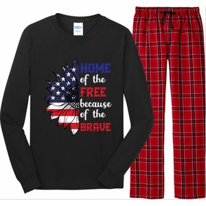 Home Of The Free Because Of The Brave Sunflower Usa Flag Gift Long Sleeve Pajama Set