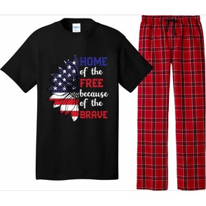 Home Of The Free Because Of The Brave Sunflower Usa Flag Gift Pajama Set