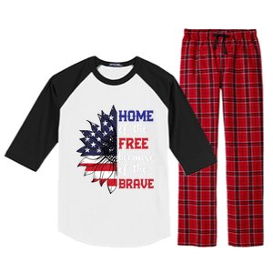 Home Of The Free Because Of The Brave Sunflower Usa Flag Gift Raglan Sleeve Pajama Set