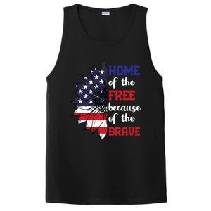 Home Of The Free Because Of The Brave Sunflower Usa Flag Gift PosiCharge Competitor Tank