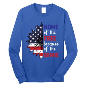 Home Of The Free Because Of The Brave Sunflower Usa Flag Gift Long Sleeve Shirt