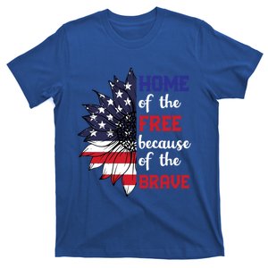 Home Of The Free Because Of The Brave Sunflower Usa Flag Gift T-Shirt