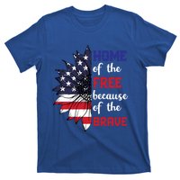 Home Of The Free Because Of The Brave Sunflower Usa Flag Gift T-Shirt