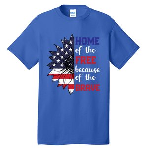 Home Of The Free Because Of The Brave Sunflower Usa Flag Gift Tall T-Shirt