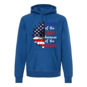 Home Of The Free Because Of The Brave Sunflower Usa Flag Gift Premium Hoodie