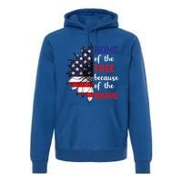 Home Of The Free Because Of The Brave Sunflower Usa Flag Gift Premium Hoodie