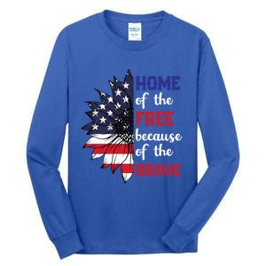 Home Of The Free Because Of The Brave Sunflower Usa Flag Gift Tall Long Sleeve T-Shirt