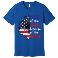 Home Of The Free Because Of The Brave Sunflower Usa Flag Gift Premium T-Shirt