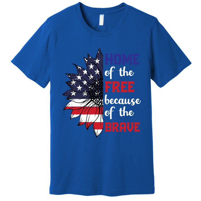 Home Of The Free Because Of The Brave Sunflower Usa Flag Gift Premium T-Shirt