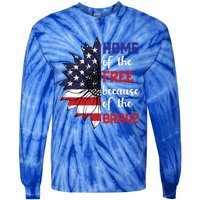 Home Of The Free Because Of The Brave Sunflower Usa Flag Gift Tie-Dye Long Sleeve Shirt