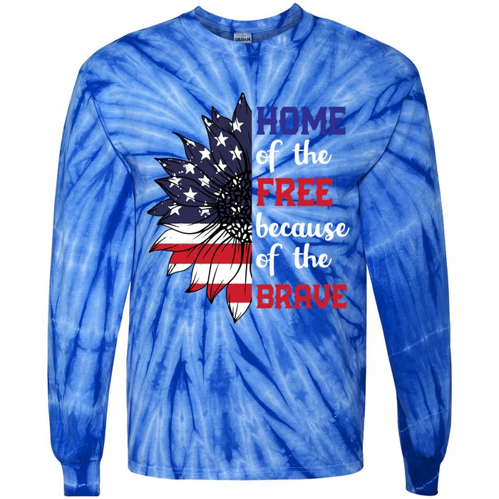 Home Of The Free Because Of The Brave Sunflower Usa Flag Gift Tie-Dye Long Sleeve Shirt