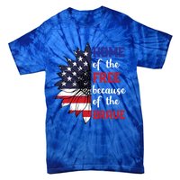 Home Of The Free Because Of The Brave Sunflower Usa Flag Gift Tie-Dye T-Shirt