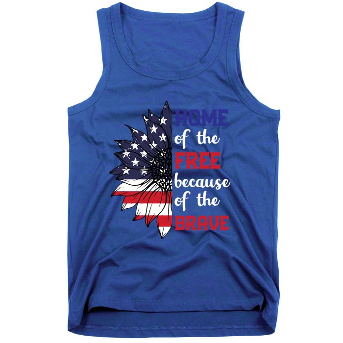 Home Of The Free Because Of The Brave Sunflower Usa Flag Gift Tank Top