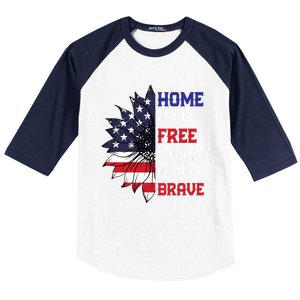 Home Of The Free Because Of The Brave Sunflower Usa Flag Gift Baseball Sleeve Shirt