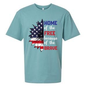 Home Of The Free Because Of The Brave Sunflower Usa Flag Gift Sueded Cloud Jersey T-Shirt