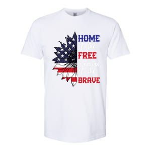 Home Of The Free Because Of The Brave Sunflower Usa Flag Gift Softstyle CVC T-Shirt