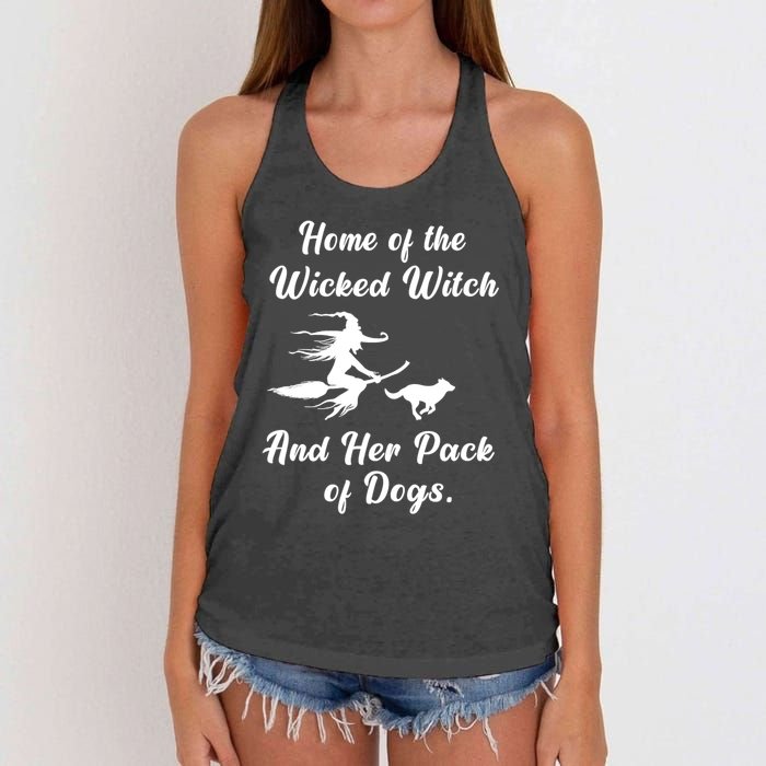 Home Of The Wicked Witch And Her Pack Of Dog Funny Halloween Women's Knotted Racerback Tank