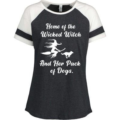 Home Of The Wicked Witch And Her Pack Of Dog Funny Halloween Enza Ladies Jersey Colorblock Tee