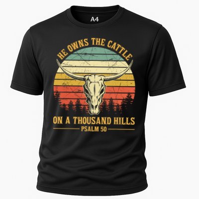 He Owns The Cattle On A Thousand Hills Bull Skull Christian Performance Shirt