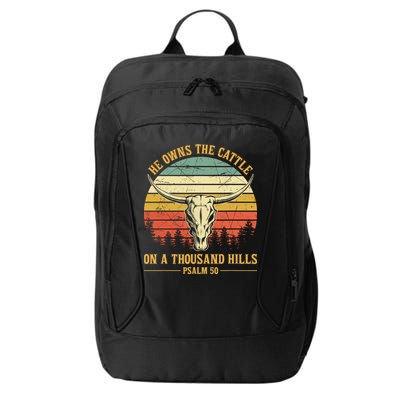 He Owns The Cattle On A Thousand Hills Bull Skull Christian City Backpack