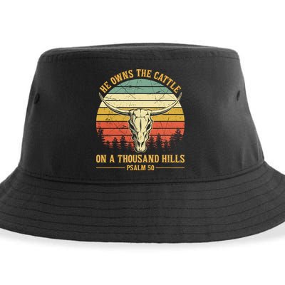 He Owns The Cattle On A Thousand Hills Bull Skull Christian Sustainable Bucket Hat